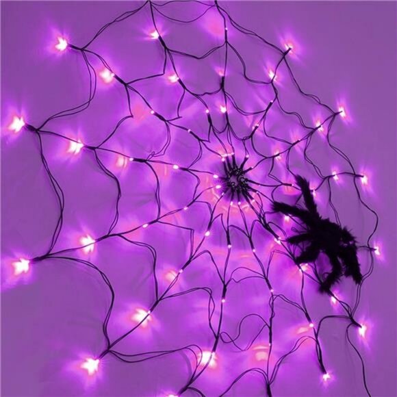 Halloween 80 LED Spider Web Lights with Spider, Battery Powered 8 Modes Light up - Picture 7 of 8